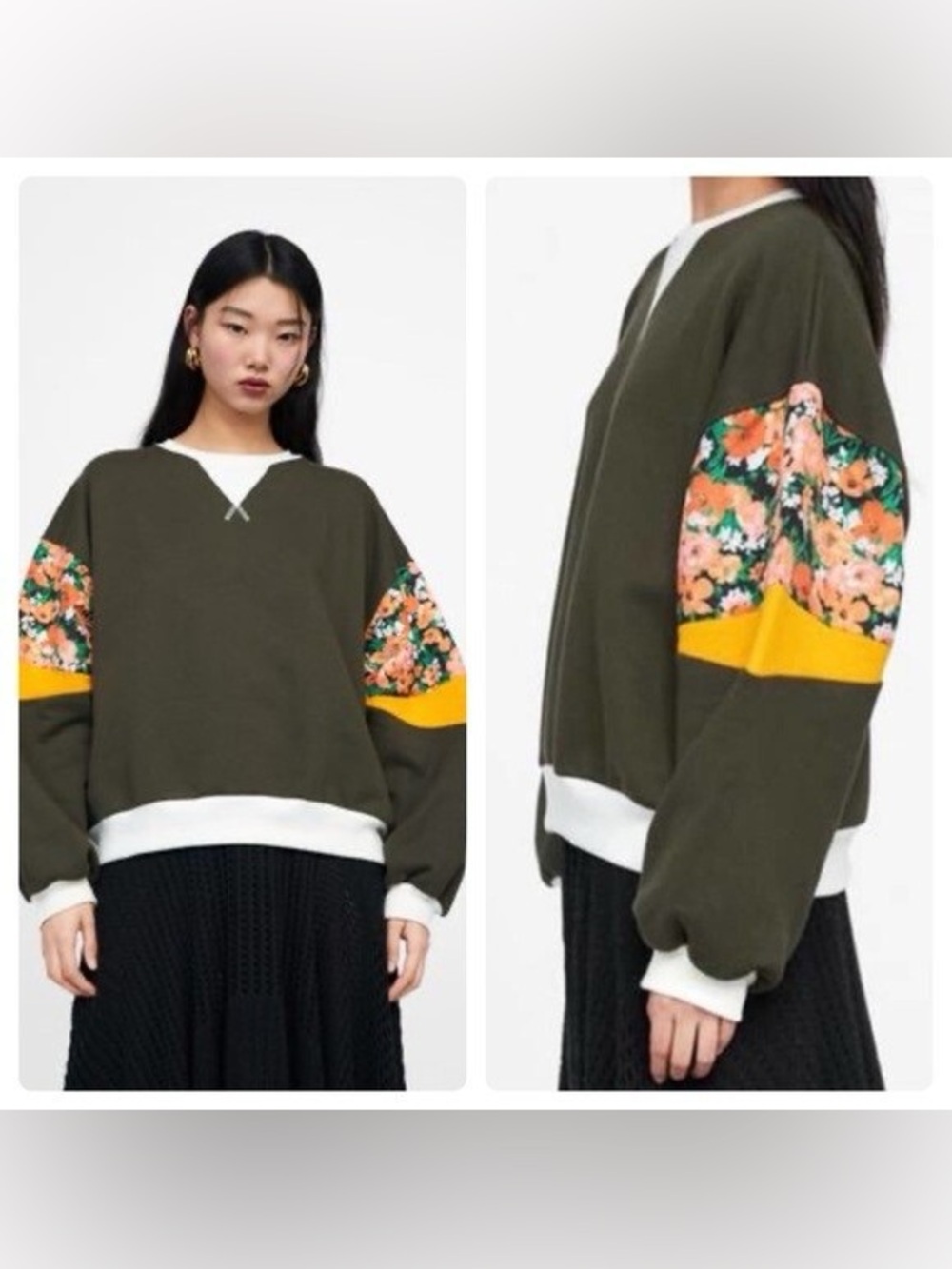 Zara Olive Green Colorblock Sweatshirt